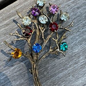 Sterling Gold Vermeil Tree of Life Brooch Pin
Crystal Accents Vintage 1960s